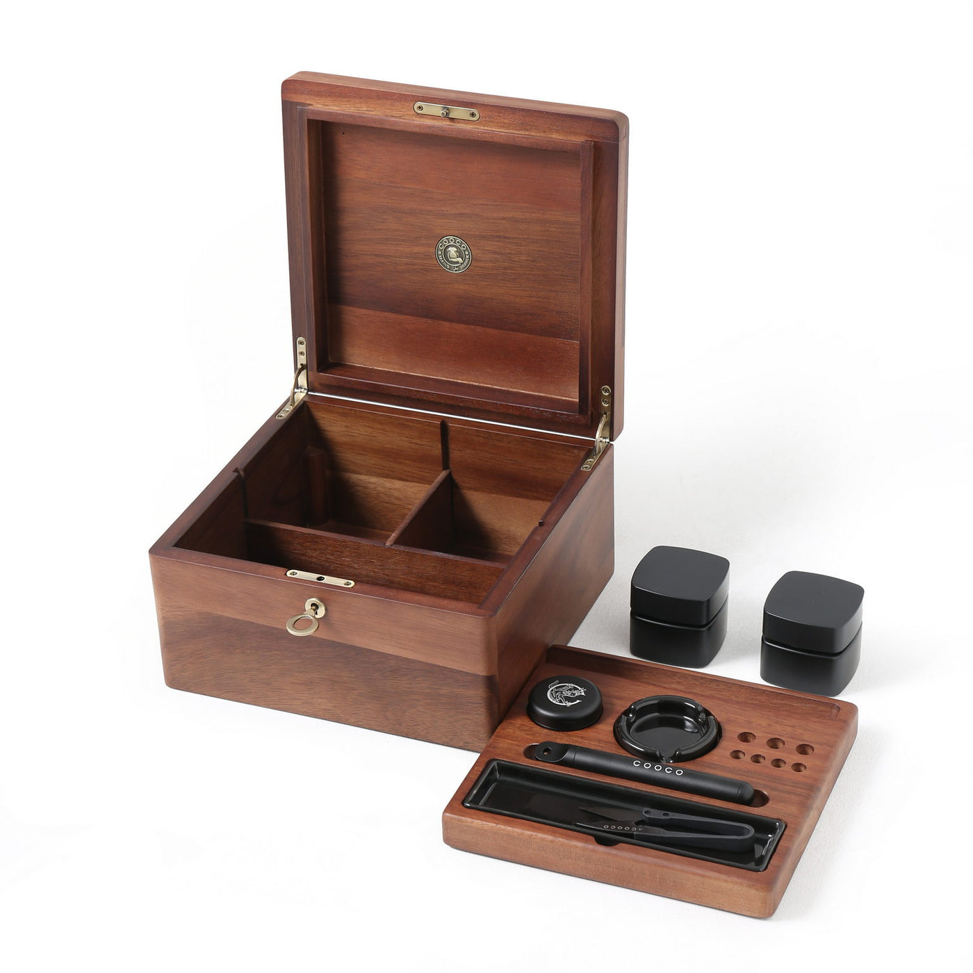 GREEN CROSS Rolling Tray Stash Box Lock Box With Key Wooden Box